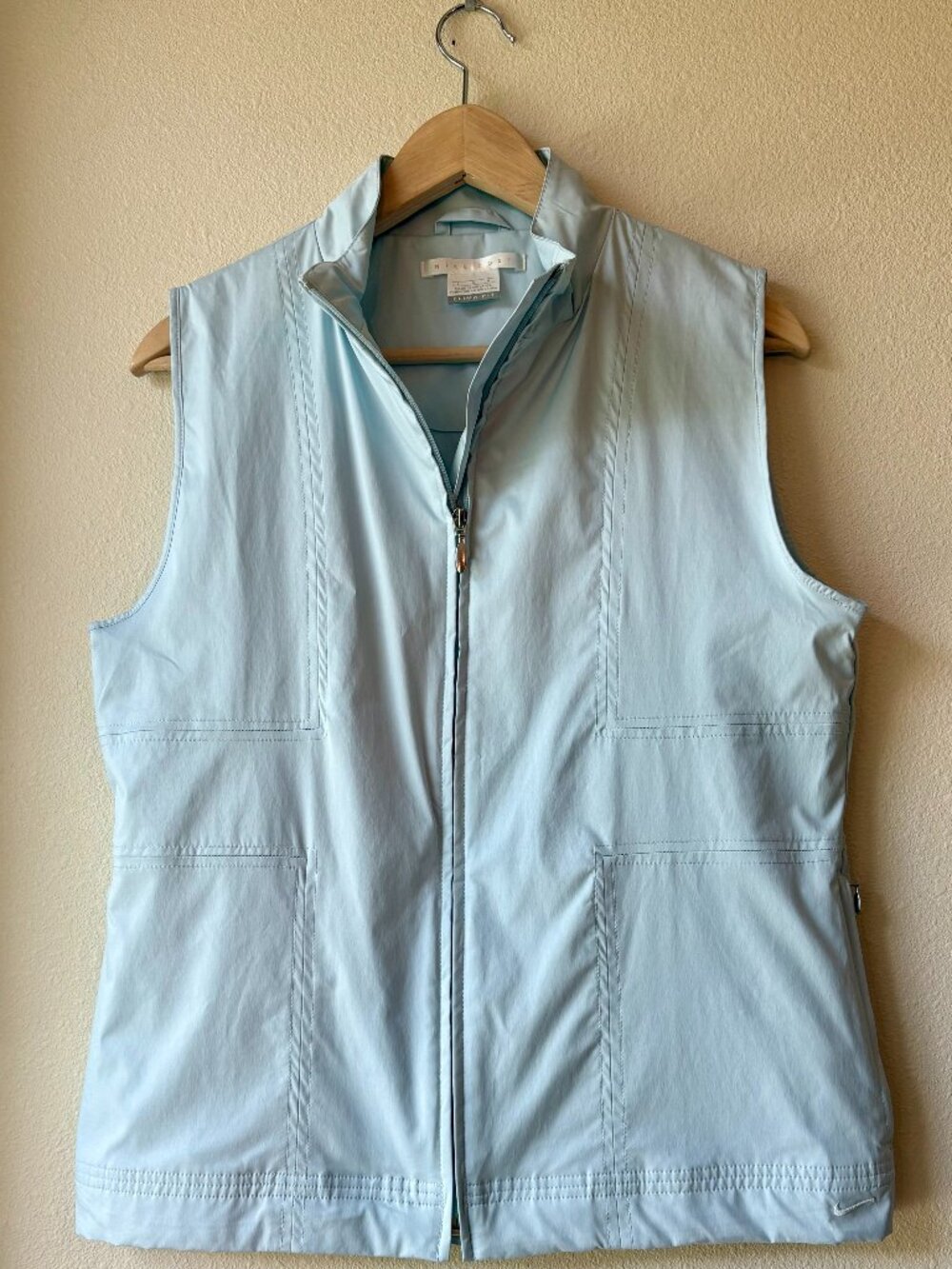 Vintage Y2K Nike Golf Light Blue Full Zip Vest Pockets Embroidered Mini Swoosh L